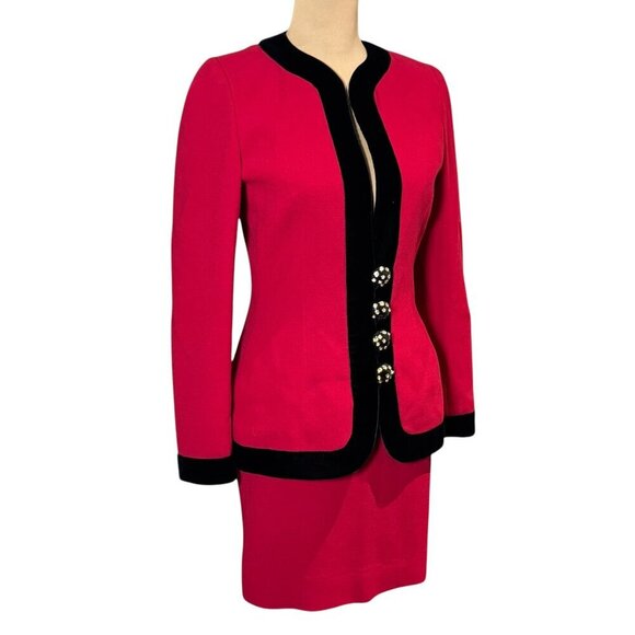 VTG 90s 80s Valentino Night Skirt Suite Sz.S Red Velvet Trim Career Rare - Picture 2 of 16